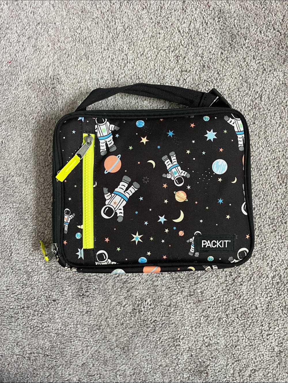 PackIt Kids Black Space Astronaut Freezer Lunch Tote with Neon Accents 10x8.
